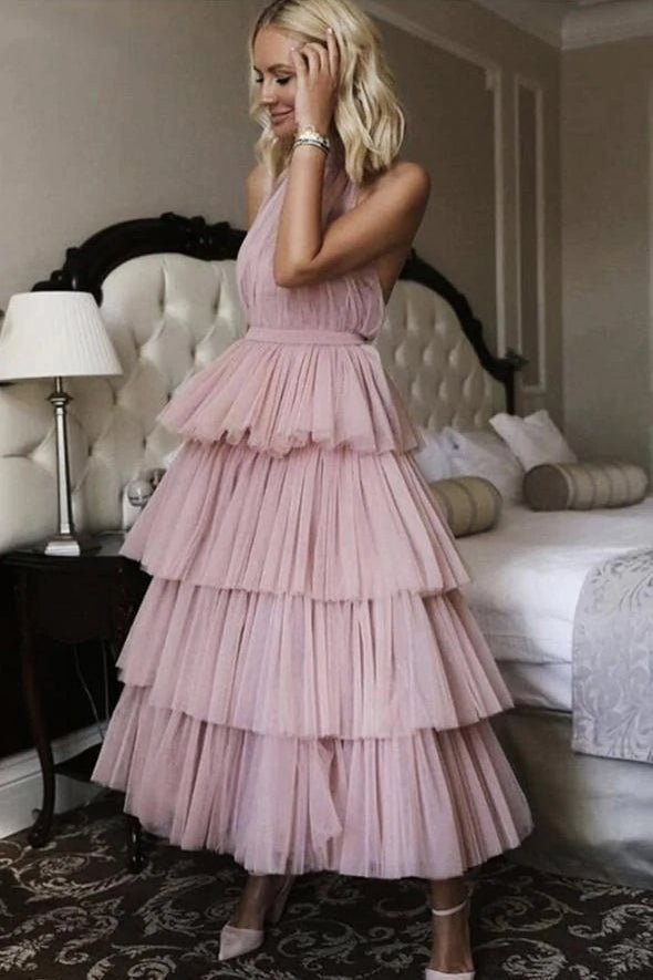 Ankle Length Tulle Prom Dresses