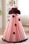 Off-the-Shoulder Tulle Velvet Long Prom Dress, Sweet Burgundy Formal Dress With Flowers CHP0293