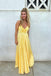 A-line Yellow Spaghetti Straps Satin Prom Dress Formal Dress with Pleats CHP0387