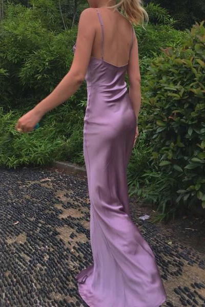 Spaghetti Straps Simple Long Prom Dresses With Split, Evening Gowns CHP0399