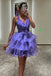 Hot Pink Organza Short Prom Dresses A Line Tiered V-Neck Homecoming Dress chh0170