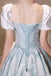 Puffy Square Neck Light Blue Long Prom Dress, A Line Tiered Party Gown CHP0397