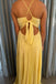 A-line Yellow Spaghetti Straps Satin Prom Dress Formal Dress with Pleats CHP0387