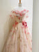 A-Line Off-the-Shoulder 3D flowers Long Prom Dress, Strapless Formal Dress CHP0354