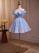 Off-the-Shoulder Blue Tulle Mini Homecoming Dress chh0169