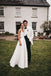 Simple A-Line Square Neck Long White Satin Wedding Dresses, Beach Bridal Gown CHW0199