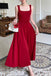 Burgundy Ankle Length Square Neck Sleeveless Stretch Satin Prom Dress CHP0385