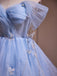 Off-the-Shoulder Blue Tulle Mini Homecoming Dress chh0169