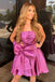 Hot Pink Strapless Bowknot Homecoming Dresses, A-Line Mini Graduation Dress chh0181