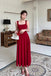 Burgundy Ankle Length Square Neck Sleeveless Stretch Satin Prom Dress CHP0385