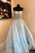 Spaghetti Straps Light Blue Long Prom Dress , Slit Long Formal Gown CHP0365