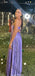 A-line Purple Halter Chiffon Prom Dress, Formal Dress with Pleats CHP0400