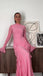 Pink Mermaid  Long Sleeves Prom Dress With Ruffles, Long Evening Dresses CHP0413