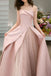 Gorgeous A-Line Pink Satin Strapless Long Prom Dress, Formal Dress With Tulle CHP0283