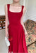 Burgundy Ankle Length Square Neck Sleeveless Stretch Satin Prom Dress CHP0385