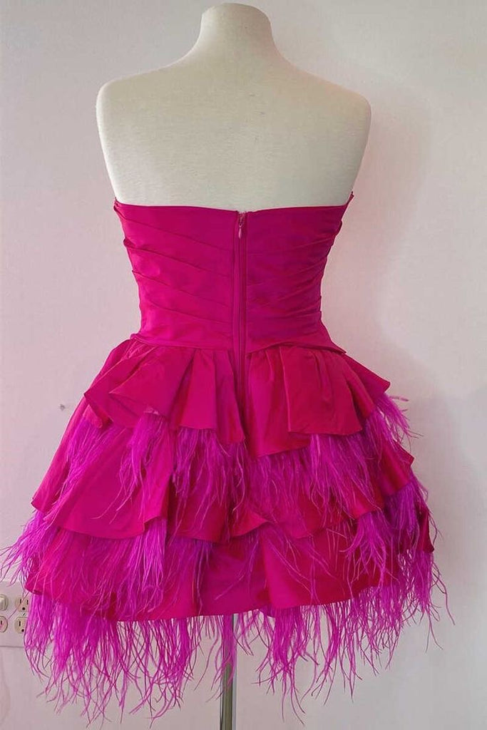 Hot Pink Strapless Multi-Tiered Mini Homecoming Dress chh0171