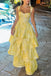 New Arrival Straps Printed Long Prom Dress, A Line Tiered Party Gown CHP0396