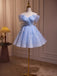 Off-the-Shoulder Blue Tulle Mini Homecoming Dress chh0169