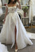 Unique Lace Applique Long Sleeves A-Line Wedding Dresse, Bridal Gown With Slit CHW0189