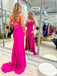 Hot Pink Mermaid Spaghetti Straps Long Prom Dress with Slit CHP0394