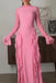 Pink Mermaid  Long Sleeves Prom Dress With Ruffles, Long Evening Dresses CHP0413