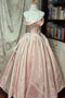 Glitter A-Line Pink Satin  Long Prom Dress, Formal Dress With Lace CHP0401