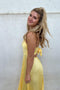 A-line Yellow Spaghetti Straps Satin Prom Dress Formal Dress with Pleats CHP0387