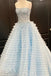 Spaghetti Straps Light Blue Long Prom Dress , Slit Long Formal Gown CHP0365