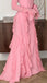 Pink Mermaid  Long Sleeves Prom Dress With Ruffles, Long Evening Dresses CHP0413