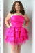 Hot Pink Strapless Multi-Tiered Mini Homecoming Dress chh0171