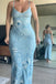 Modest Mermaid Spaghatti Straps Light Blue Prom Dress Long Evening Dresses CHP0404