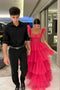 A-Line Pink Tulle Long Prom Dress With Layers, Long Evening Dress CHP0243