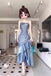 Blue A Line Spaghetti Straps Prom Dress, Elegant Evening Gown With Flowers CHP0347