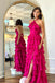 A-Line Halter Neck Ruffles Fuchsia Long Prom Dress, Beautiful Party Dress CHP0389