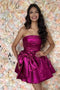 Hot Pink Strapless Bowknot Homecoming Dresses, A-Line Mini Graduation Dress chh0181