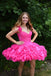 Off-the-Shoulder Hot Pink Mini Homecoming Dress With Flowers chh0178