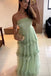 Elegant Strapless Long Mint Green Prom Dress Tulle Formal Party Gown CHP0370