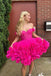 Off-the-Shoulder Hot Pink Mini Homecoming Dress With Flowers chh0178