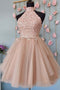 Halter Open Back Short Lace Prom Dress, Formal Graduation Dress, Sweet 16 Dresses chh0177