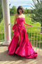 Hot Pink Strapless Satin Long Prom Dress, Tiered Evening Formal Gown With Bowknot CHP0367