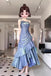 Blue A Line Spaghetti Straps Prom Dress, Elegant Evening Gown With Flowers CHP0347