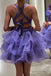 Hot Pink Organza Short Prom Dresses A Line Tiered V-Neck Homecoming Dress chh0170