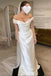 Off The Shoulder Pleated Sheath Long Wedding Gown, Simple Bridal Gown CHW0188