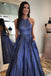 Glitter A Line Navy Blue Prom Dresses Halter Long Evening Gown CHP0390