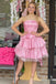 Hot Pink Strapless Multi-Tiered Mini Homecoming Dress chh0171