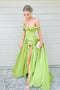 Simple Clover A-Line Satin Off the Shoulder Evening Dresses Long Prom Dresses CHP0263