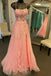 Shiny Straps Pink 3D Floral A-Line Long Prom Formal Dress With Slit CHP0353