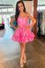 Strapless Ruffle Pink Homecoming Dress with Bow, A-line Short Prom Dress chh0172