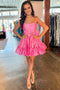 Strapless Ruffle Pink Homecoming Dress with Bow, A-line Short Prom Dress chh0172