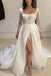 Unique Lace Applique Long Sleeves A-Line Wedding Dresses, Bridal Gown With Slit CHW0189